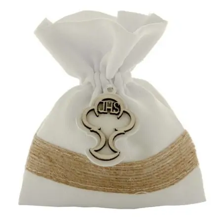 sacchetti porta confetti comunione con simbolo calice in legno cm.10x12