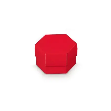 Scatola Bomboniera Confetti Tipo Esagono Lino Rosso Con Divisori 6 X H 4 Cm