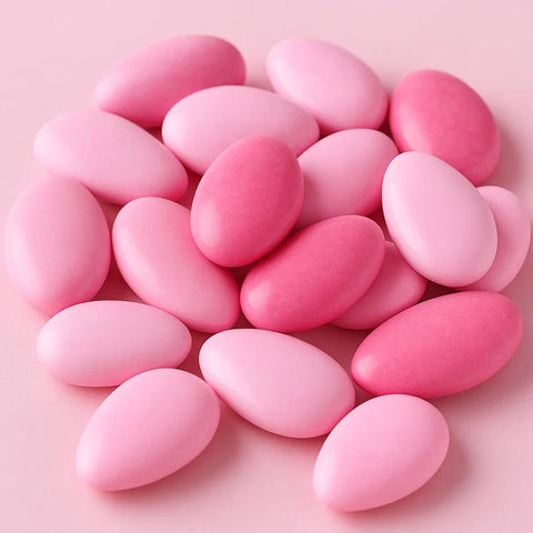 Confetti Rosa Maxtris eleganti per bomboniere battesimo e matrimonio – mandorla o cioccolato, tonalità rosa pastello e perlato.