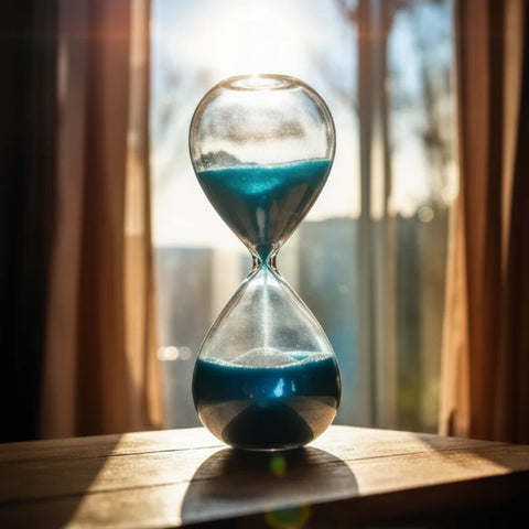 Bomboniere clessidre eleganti in vetro con sabbia dorata e confezione con nastri e confetti.