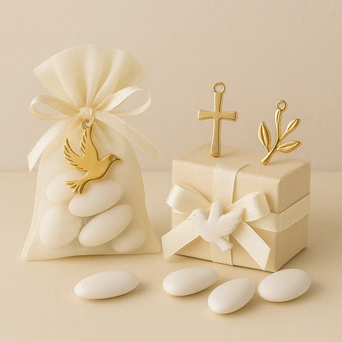 Bomboniere Cresima eleganti con simboli religiosi come colomba e croce – idee originali ed economiche per ragazzo e ragazza