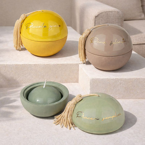 Portacandela sferico in ceramica assortito in 3 colori