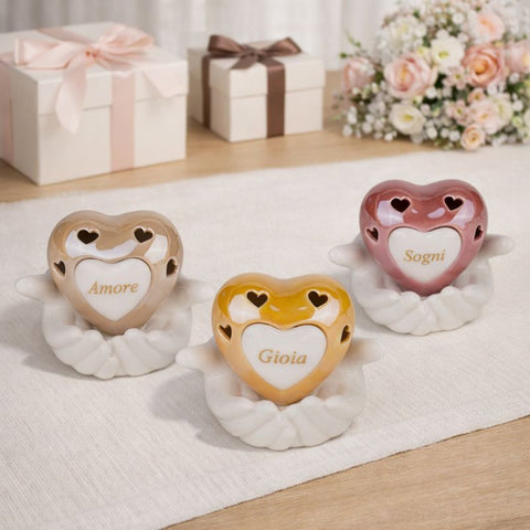 Lampada LED Cuore in Porcellana con Mani Unite – Bomboniera Elegante