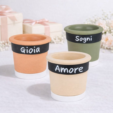 Vaso Portapiante con Scritte Gioia, Amore e Sogni – Bomboniera Elegante