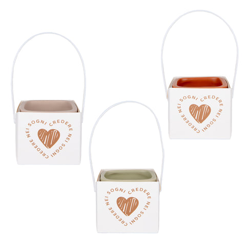 Portavaso Bomboniera con Cuore e Gift Bag - Terracotta 8x7cm