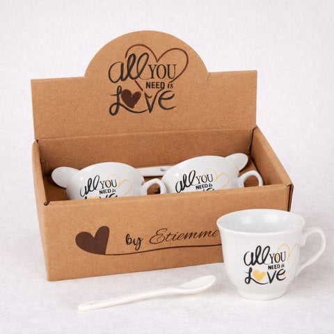 Set 2 Tazze Caffè Porcellana con Cucchiaino e Scatola - Bomboniera Matrimonio