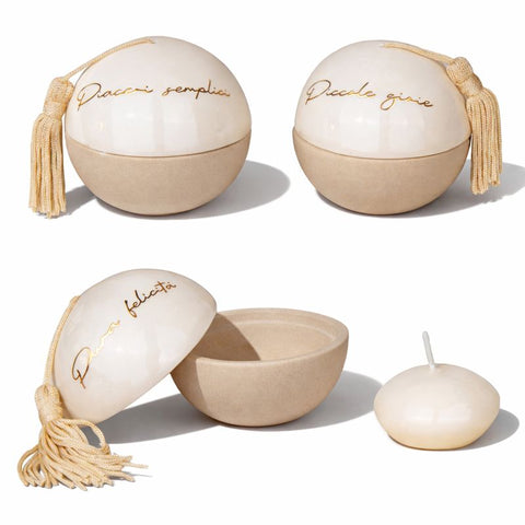 Portacandela Sferico Beige Tortora Ø7 cm - Bomboniera Nappina Scritte Dorate