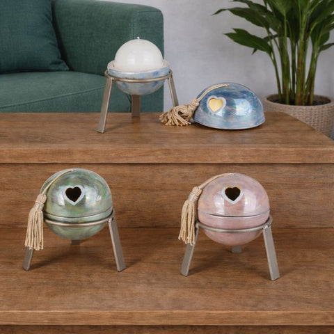 Portacandela a Sfera con Cuoricini su Stand Bomboniera