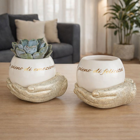 Porta Pianta Sfera su Mani - Bomboniera Matrimonio Unica