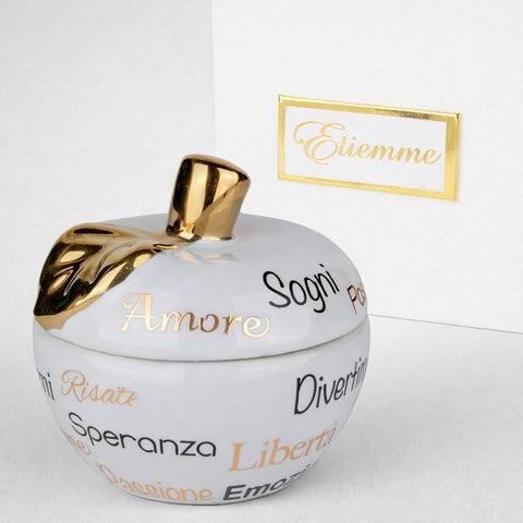 Scatolina Portagioie Mela Porcellana - Bomboniera Matrimonio con Parole Augurali