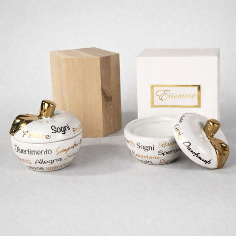 Scatolina Portagioie Mela Porcellana - Bomboniera Matrimonio con Parole Augurali