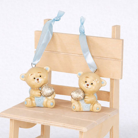 Orsetto con Vestitino Celeste 4 cm - Bomboniera Nascita Maschietto e Battesimo