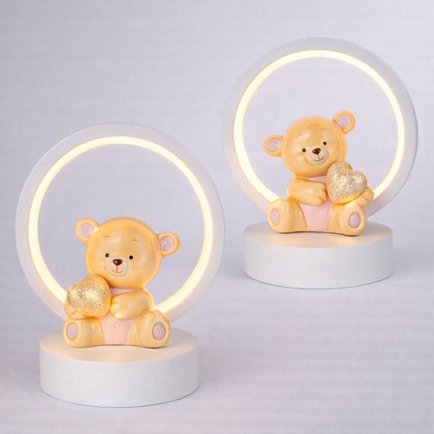 Lampada Orsetto Rosa Porcellana - Bomboniera Battesimo Bimba