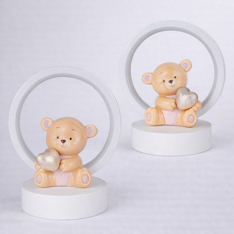 Lampada Orsetto Rosa Porcellana - Bomboniera Battesimo Bimba