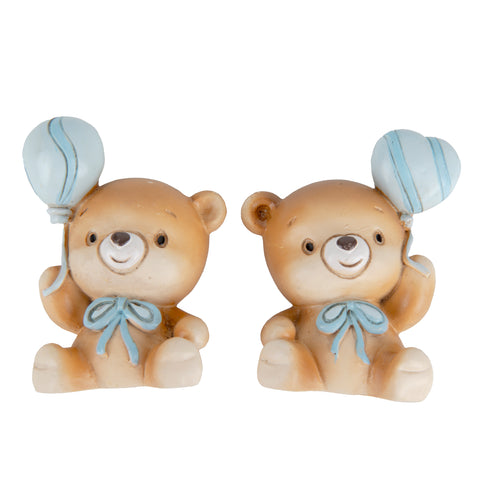 Magnete Orsetto Bomboniera Nascita Bimbo con Palloncino Cuore Celeste