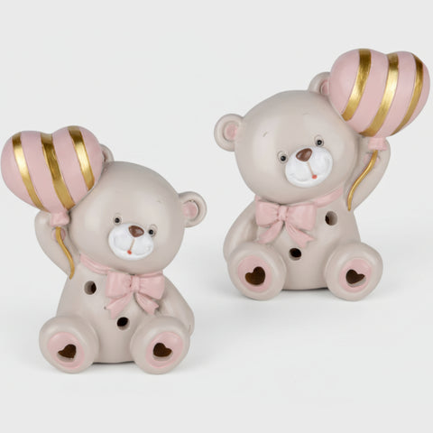Lampada LED Orsetto con Cuore Oro e Rosa Bomboniera Battesimo