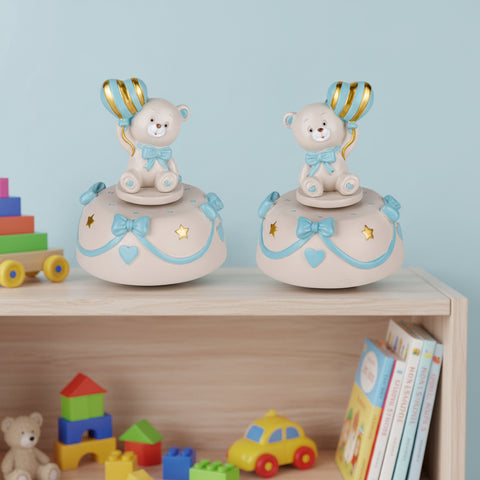 Carillon Orsetto Bomboniera Battesimo Maschietto con Palloncino Cuore