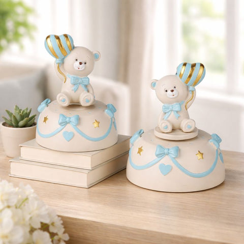 Carillon Orsetto Bomboniera Battesimo Maschietto con Palloncino Cuore