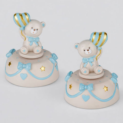 Carillon Orsetto Bomboniera Battesimo Maschietto con Palloncino Cuore