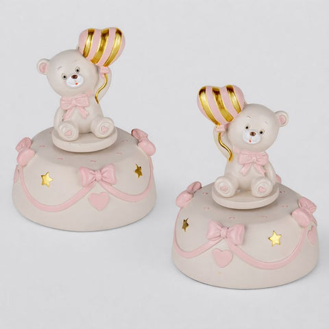 Carillon Orsetto Bomboniera Battesimo Bimba con Palloncino Cuore