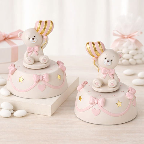 Carillon Orsetto Bomboniera Battesimo Bimba con Palloncino Cuore