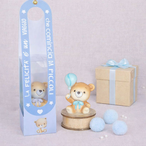 Bomboniera Orsetto Celeste con Scatola Trasparente – Nascita e Battesimo Bambino