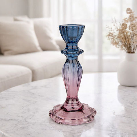 Portacandele in Vetro Sfumato Blu e Rosa – Bomboniera Elegante per Matrimonio e Anniversario