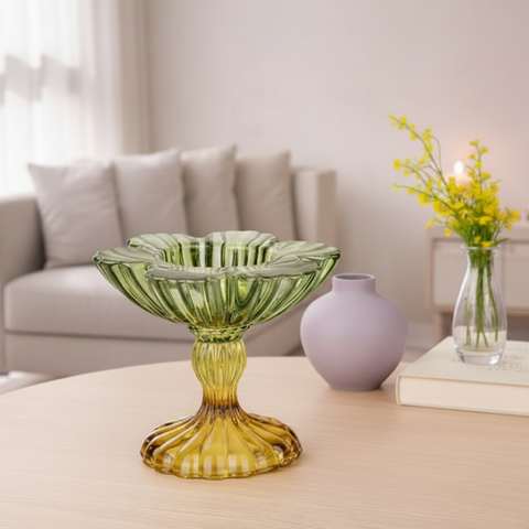 Portacandela in Vetro Verde Ambra Bomboniera Originale