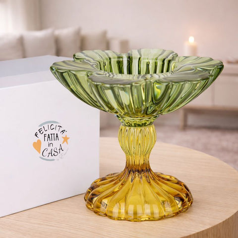 Portacandela in Vetro Verde Ambra Bomboniera Originale