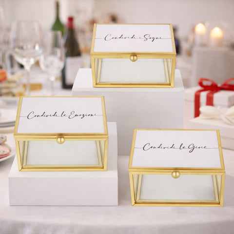Scatola in Vetro con Scritte Emotive – Bomboniera Elegante per Nozze e Anniversari