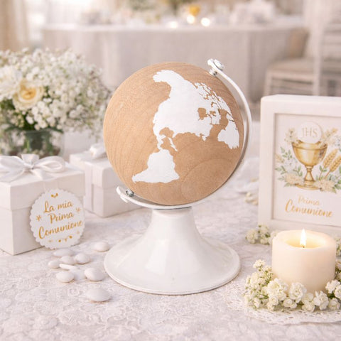 Bomboniera Mappamondo in Legno h 8,5 cm – Decorazione Originale Tema Viaggio