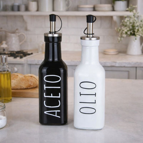 Set olio e aceto in vetro con tappo dosatore, bomboniera originale per nozze con scatola regalo