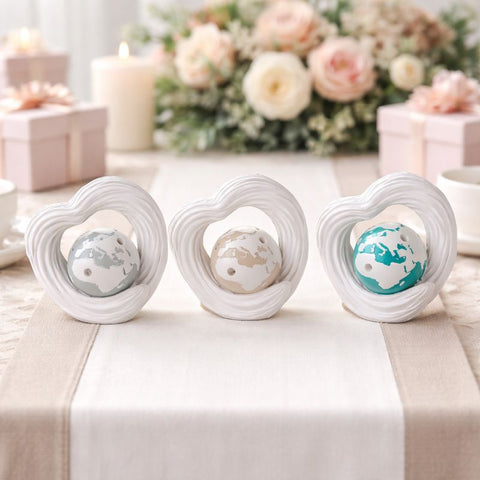 Bomboniera cuore con luce LED e mappamondo, bomboniera originale tema viaggio per matrimonio e comunione