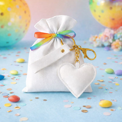 Portachiavi a forma di cuore bianco in similpelle con dettagli dorati, bomboniera portachiavi elegante