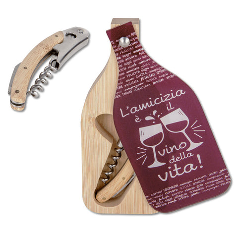 Set Cavatappi con Scatola Bottiglia in Legno – Bomboniera Tema Vino