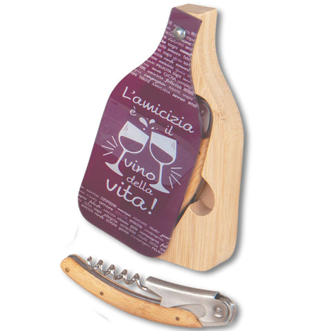 Set Cavatappi con Scatola Bottiglia in Legno – Bomboniera Tema Vino