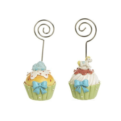 12 pezzi Bomboniera clip pasticcino con fiocco celeste