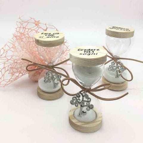 CLESSIDRE VETRO DECORATE CON FRASI E ALBERO DELLA VITA