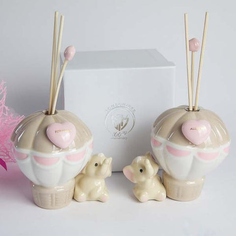 PROFUMATORE MONGOLFIERA CON ELEFANTE BOMBONIERE PER BATTESIMO