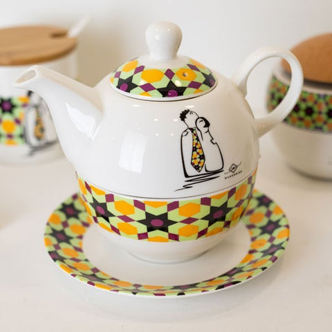 TEIERA CON TAZZA AD INCASTRO IN PORCELLANA DECORATA IDEE REGALO