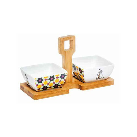 SET 2PZ CIOTOLINE ANTIPASTIERE CERAMICA E LEGNO