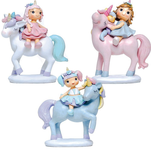 STATUETTE BIMBE SU UNICORNI IN RESINA COMPLEANNO FEMMINUCCIA