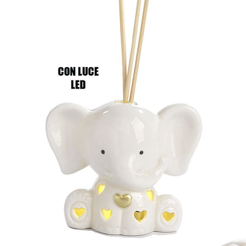 Elefantini Porcellana Bianca Profumatori con Bastoncini e Luce