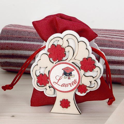 Scatolina Portaconfetti Laurea Albero della Vita Sacchetto Rosso