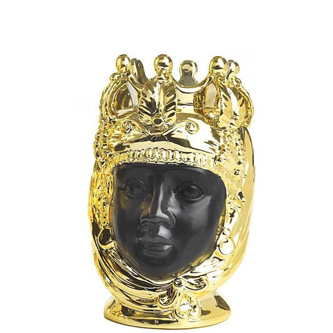Vaso Testa di Moro Ceramica Nera e Oro