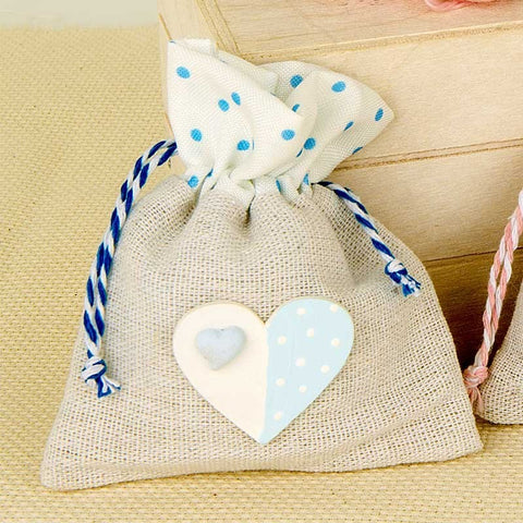 Sacchettini Nascita Economici in Juta con Cuore Celeste