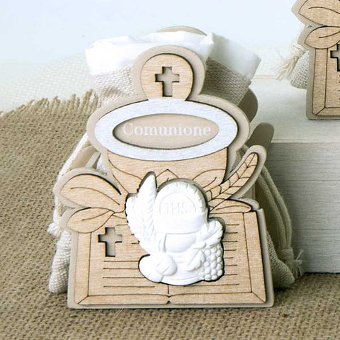 Scatole Porta Confetti in Legno e Simboli Comunione con