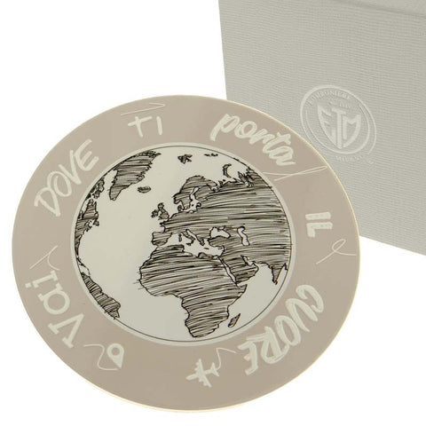 sottopentola ceramica con mappamondo e frase bomboniera utile