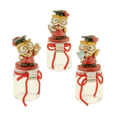 barattoli portaconfetti laurea con sagoma gufetto bomboniere