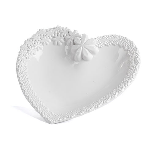 VASSOIO A FORMA DI CUORE CON FIORI 26.8CM IN CERAMICA